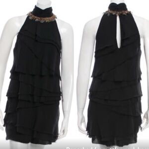 Elizabeth & James Black Halter Dress with Feather Detail